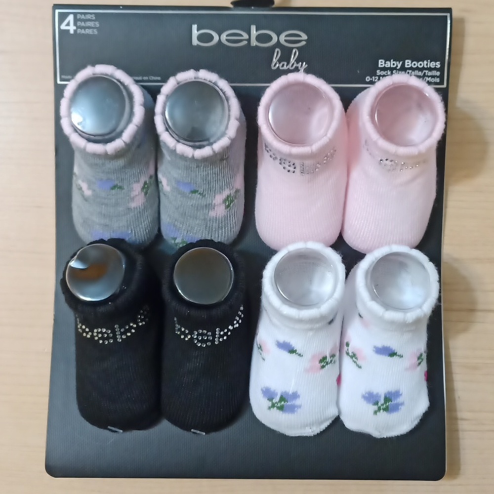 Bebe Baby Sock Booties 0 - 12 Months 4 Pairs Newborn